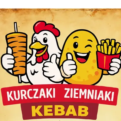 Logo Kurczaki Ziemniaki Kebab: kurczak z kebabem i ziemniak z frytkami